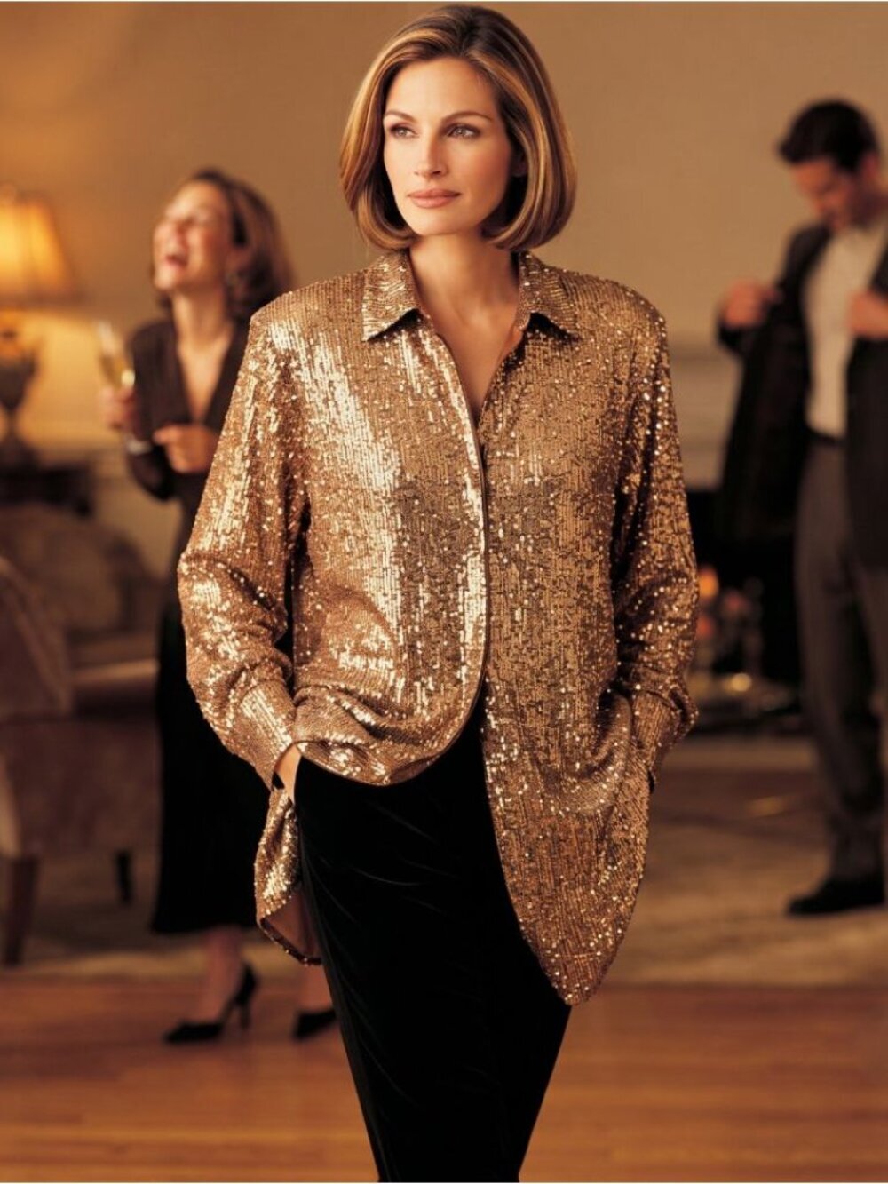 Intempo Women's XL Bronze Sequin Button Down Shirt Dress NWT Sparkling Party